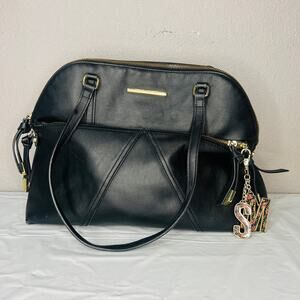 Steve Madden Black Satchel Tote Bag Purse  Gold And Floral Accents
